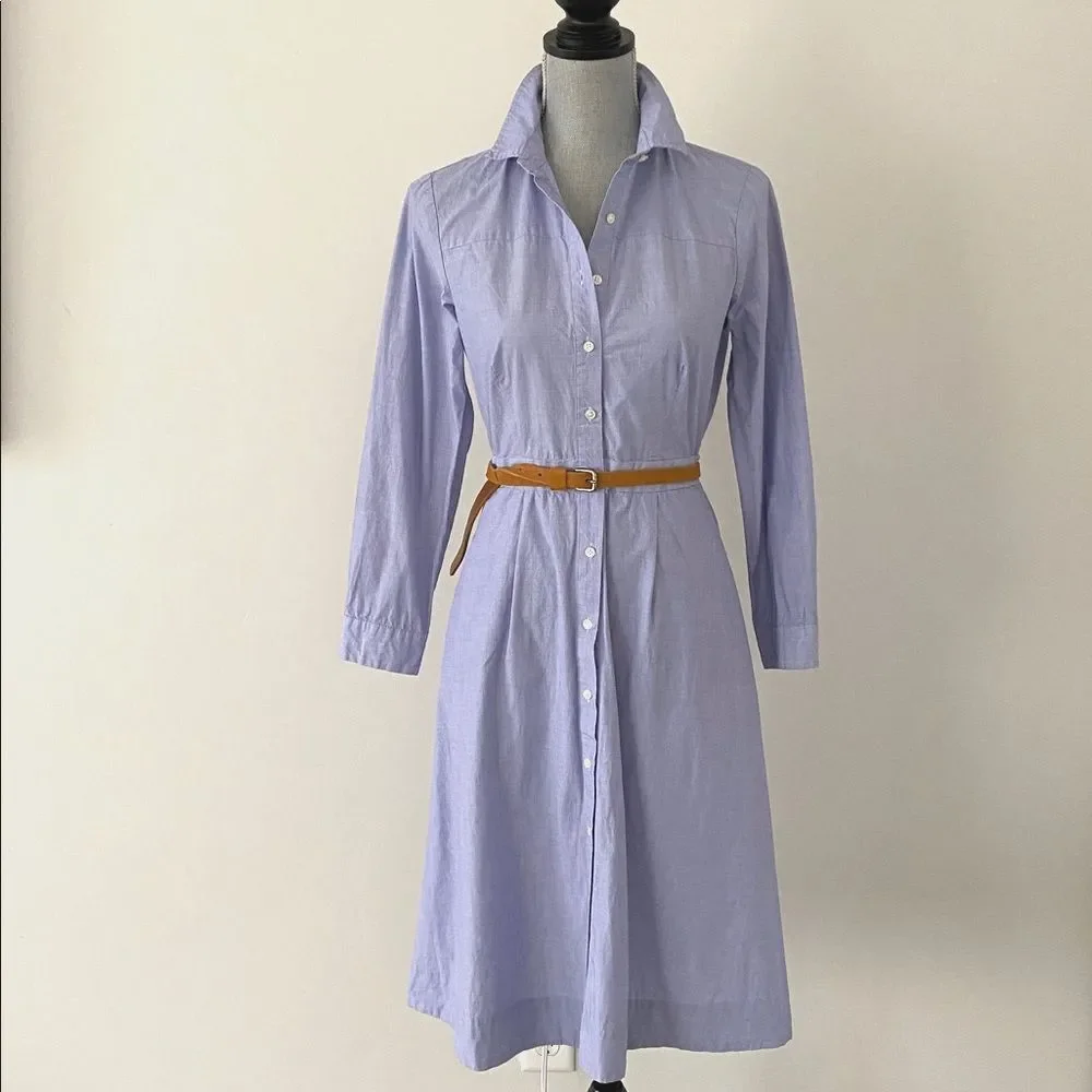 J.Crew Blue Button-Up Cotton Midi Dress Sz 4 Preppy Academia Classic Euro Summer